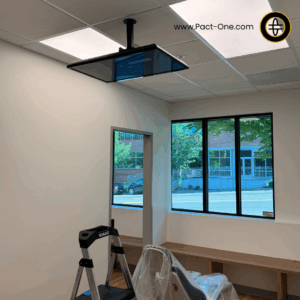 Example of ceiling mounted TV for patient viewing in pediatric dental office 