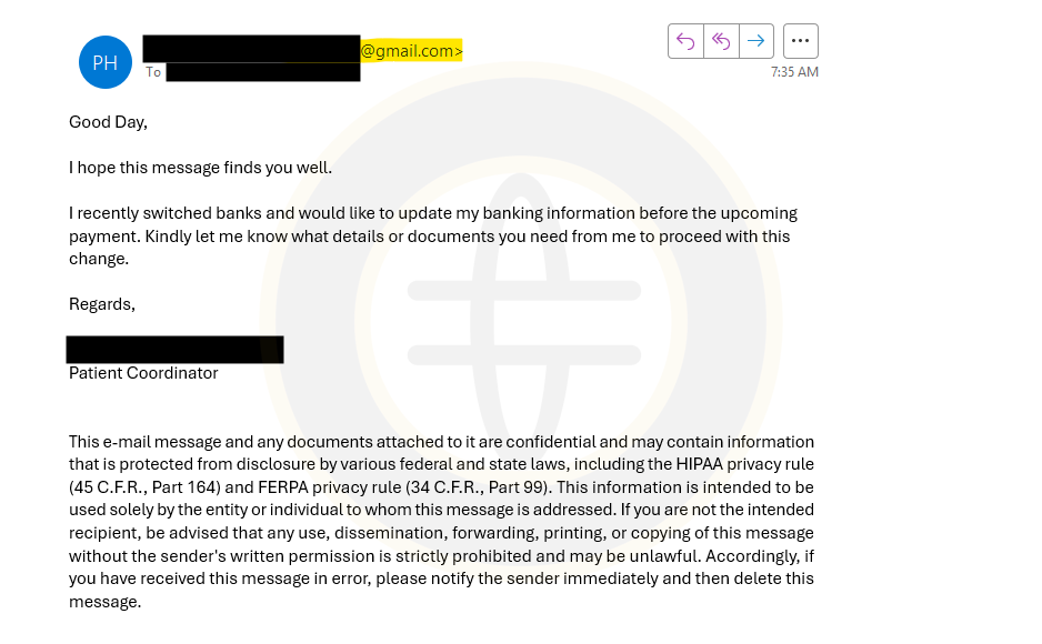 Employee banking update email scam in a dental practice