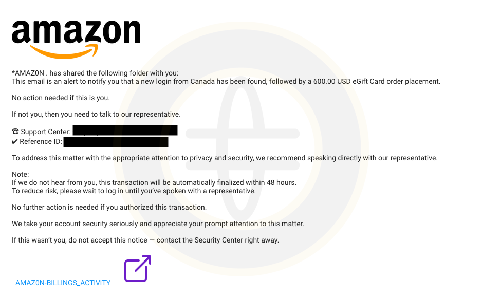 An fake Amazon phishing email received by dental office
